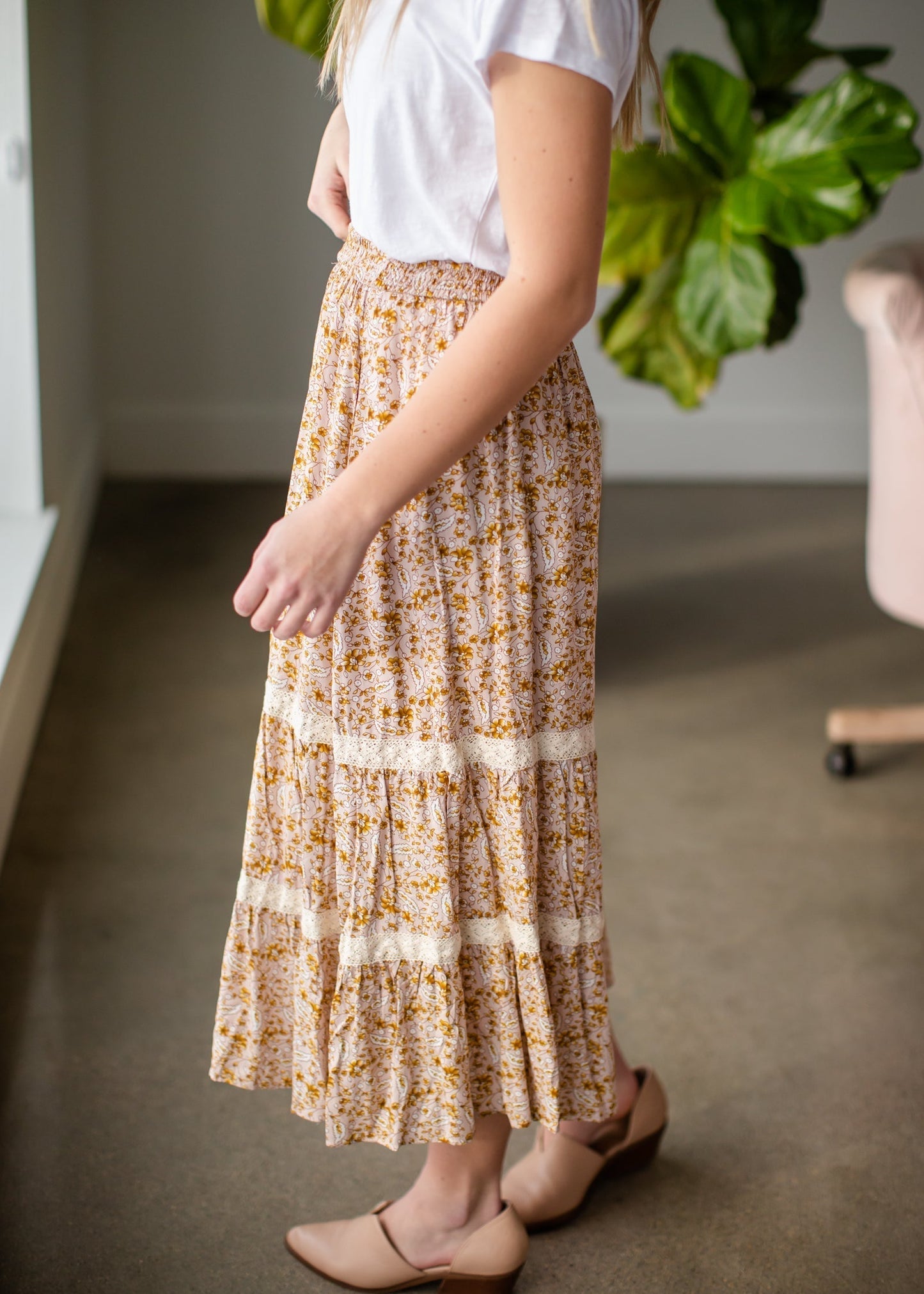 Tiered Midi Skirt with Smocked Waist Skirts Polagram