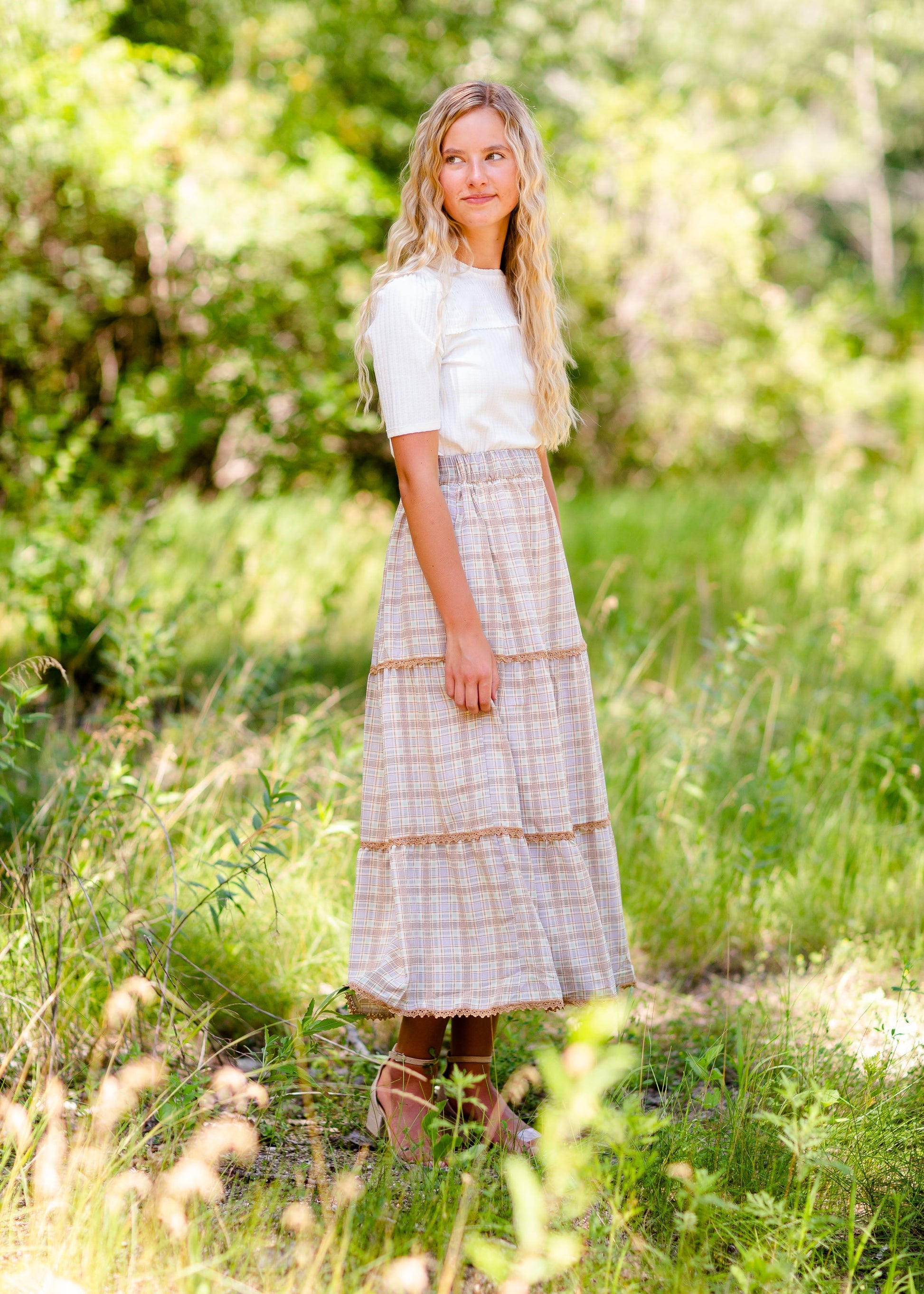 Tiered Plaid Maxi Skirt Skirts