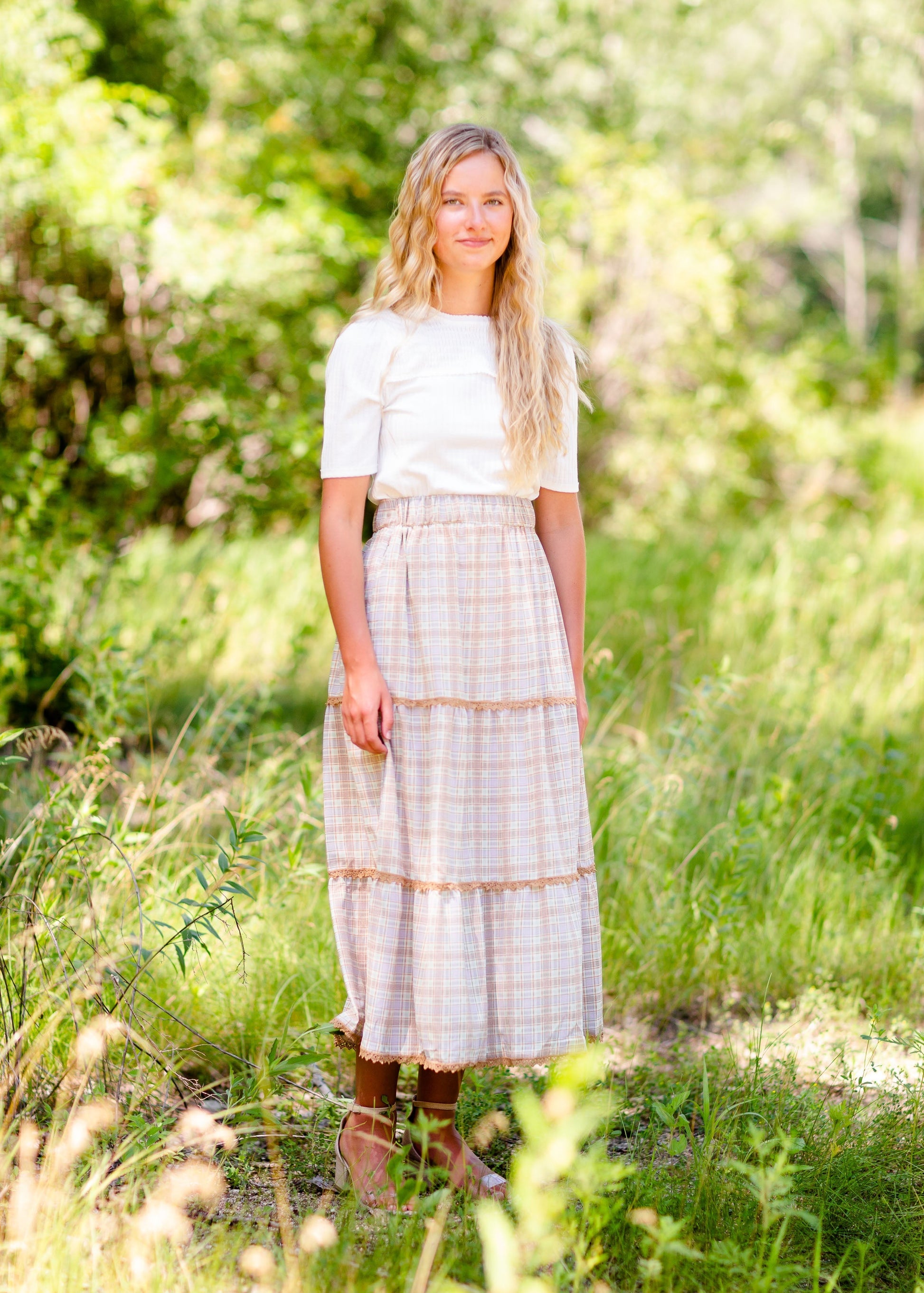 Tiered Plaid Maxi Skirt Skirts