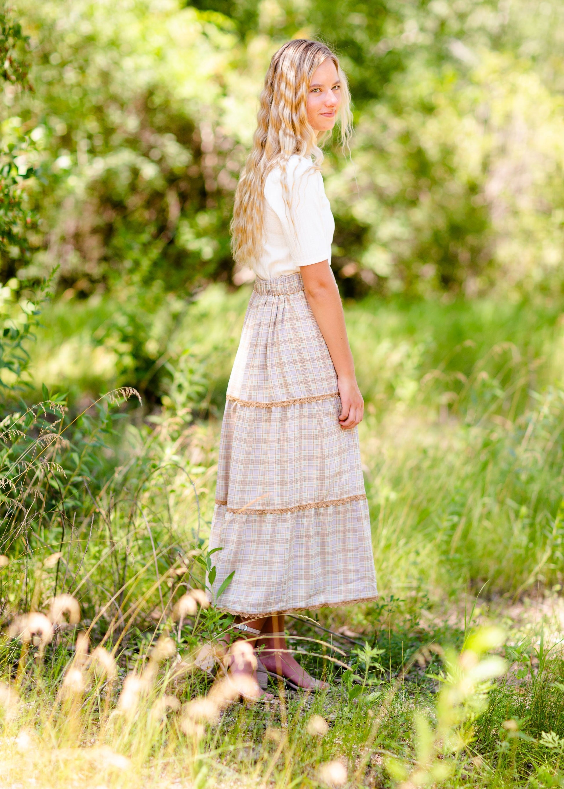 Tiered Plaid Maxi Skirt Skirts