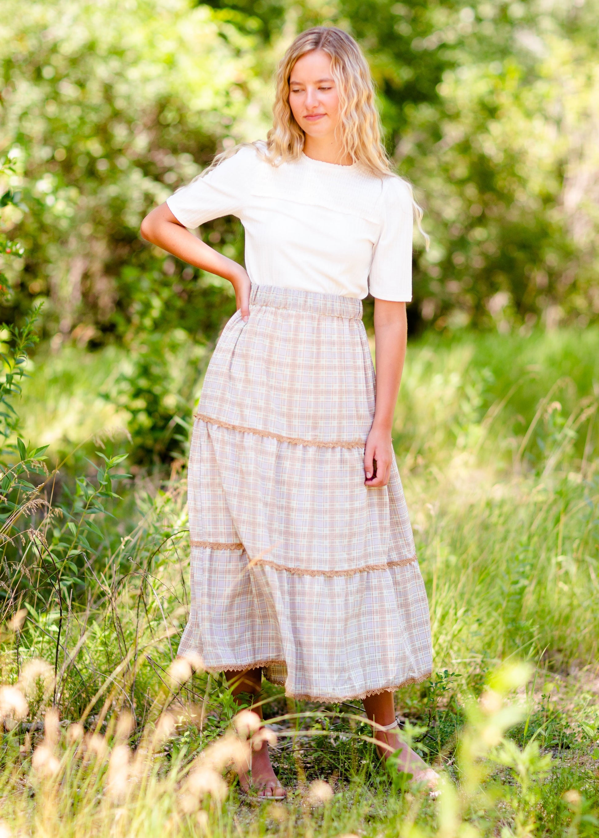Tiered Plaid Maxi Skirt Skirts