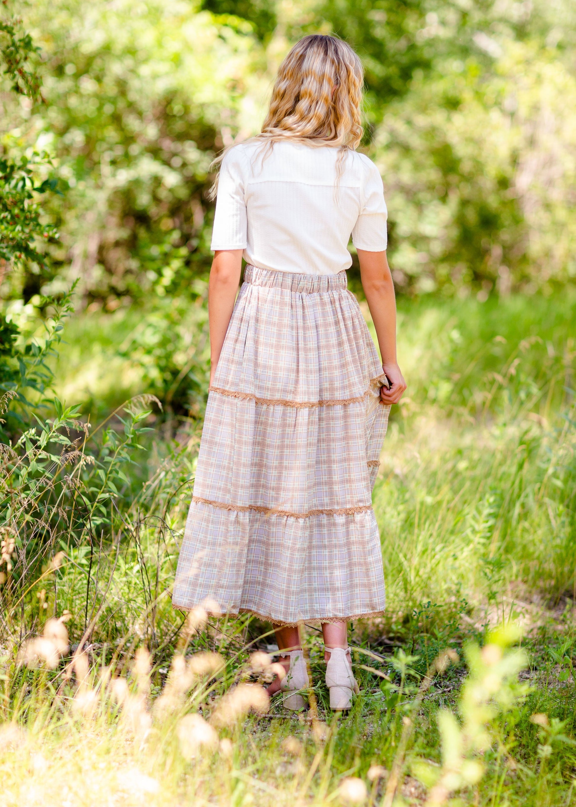 Tiered Plaid Maxi Skirt Skirts