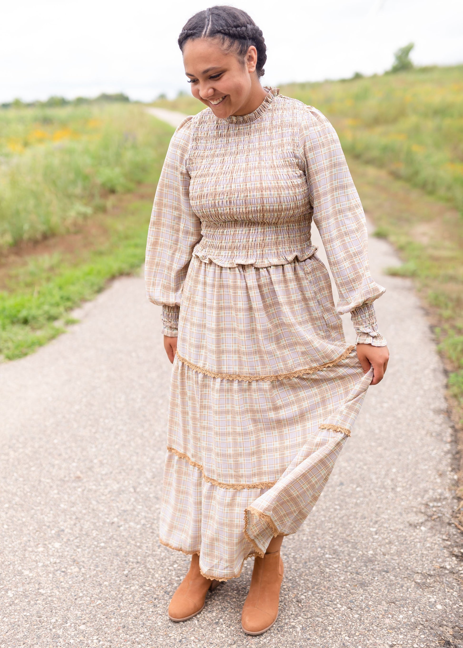 Tiered Plaid Maxi Skirt Skirts