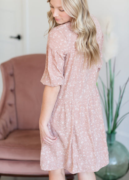 Tiered Tiny Floral Pink Midi Dress Dresses Mikarose