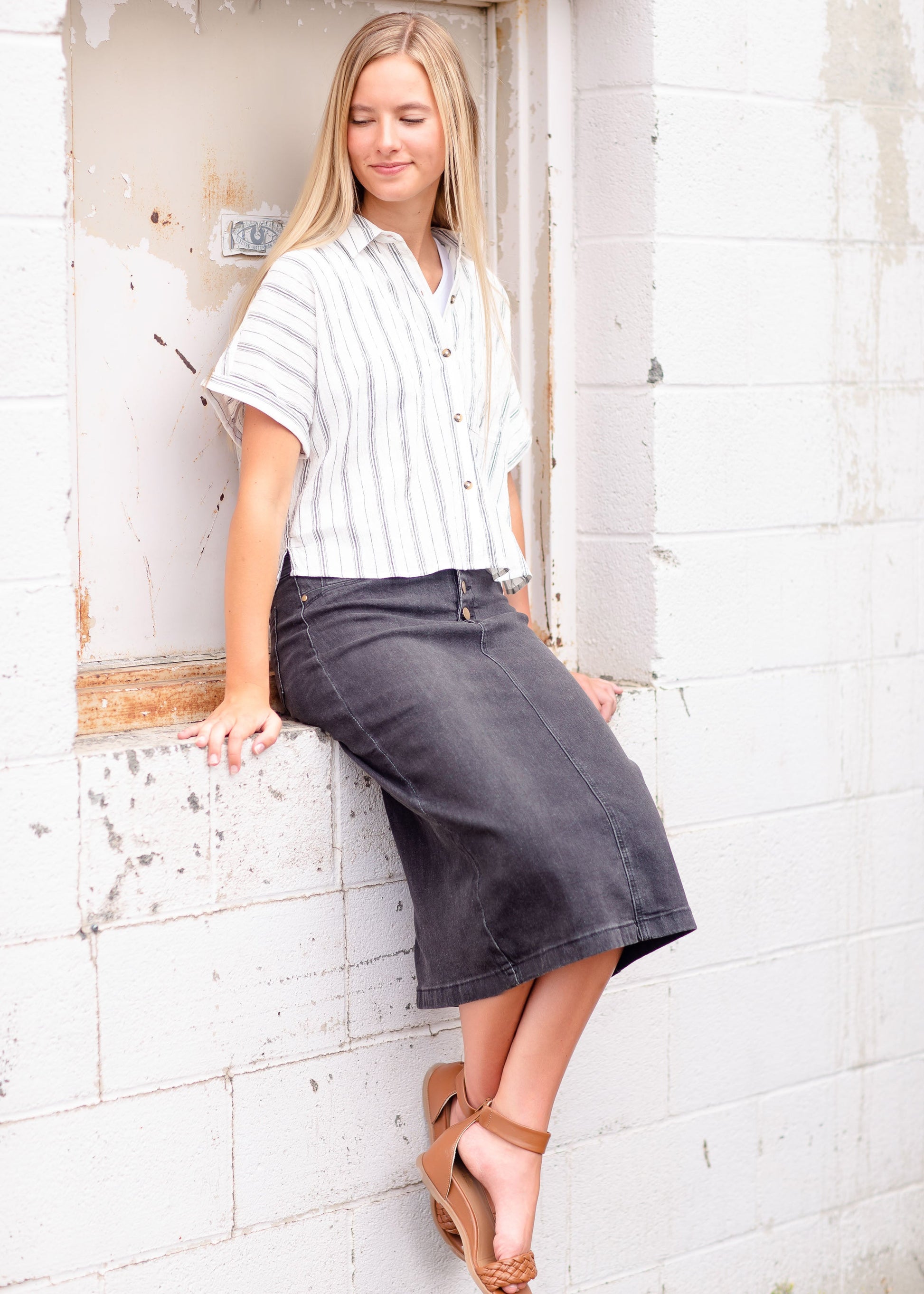 Tiffany Black Denim Midi Skirt Skirts