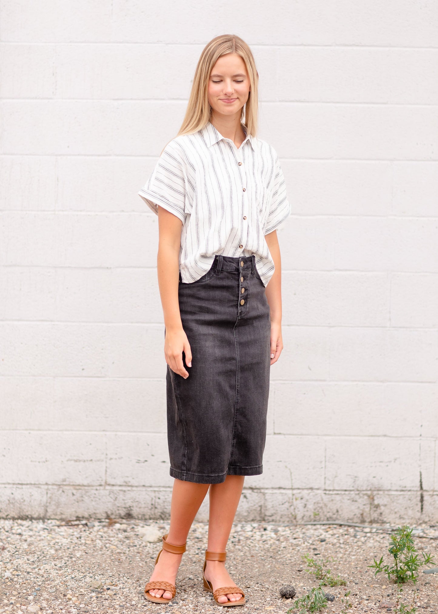 Tiffany Black Denim Midi Skirt Skirts