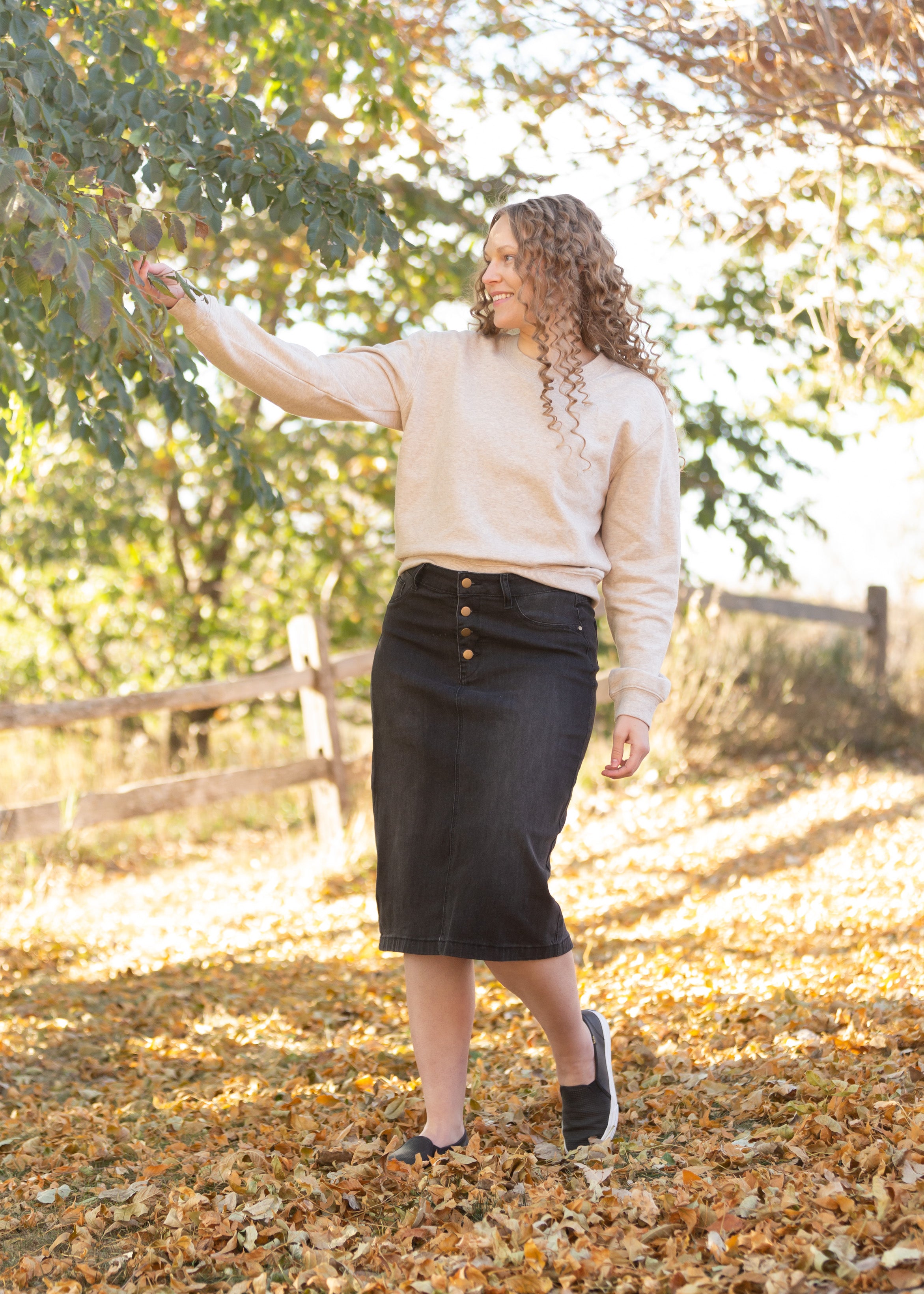 Tiffany Black Denim Midi Skirt FINAL SALE Inherit Co