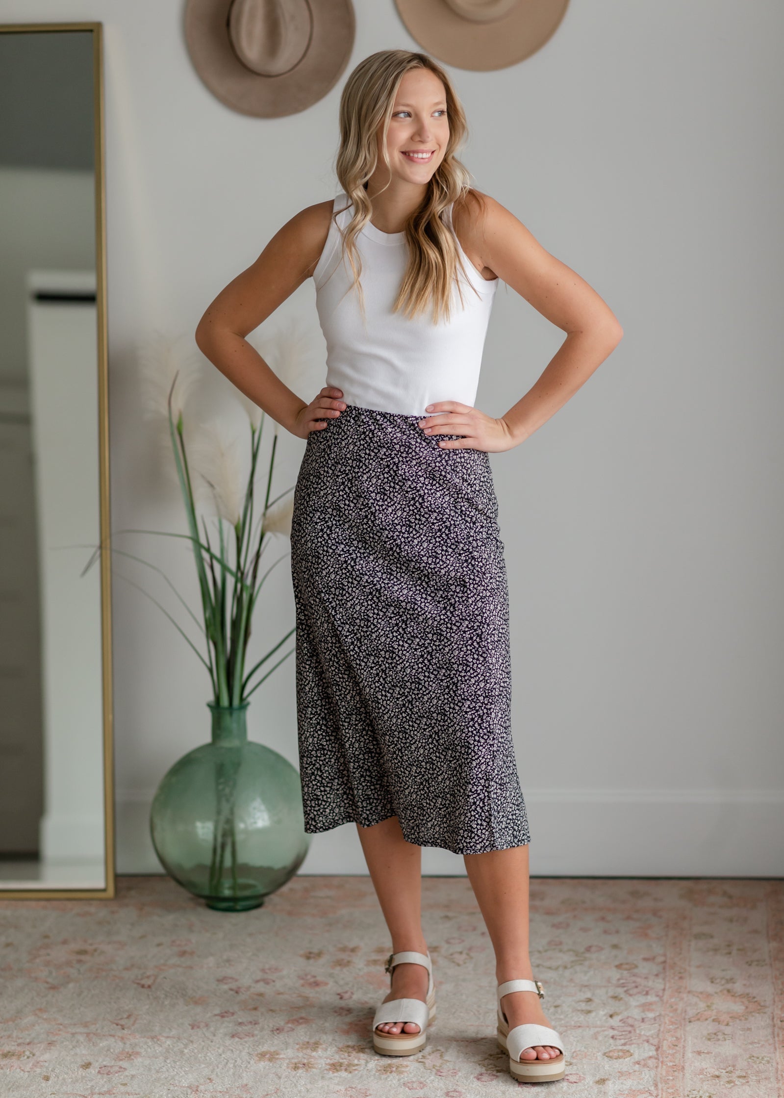 Tiny Floral Classic Midi Skirt Skirts Be Cool