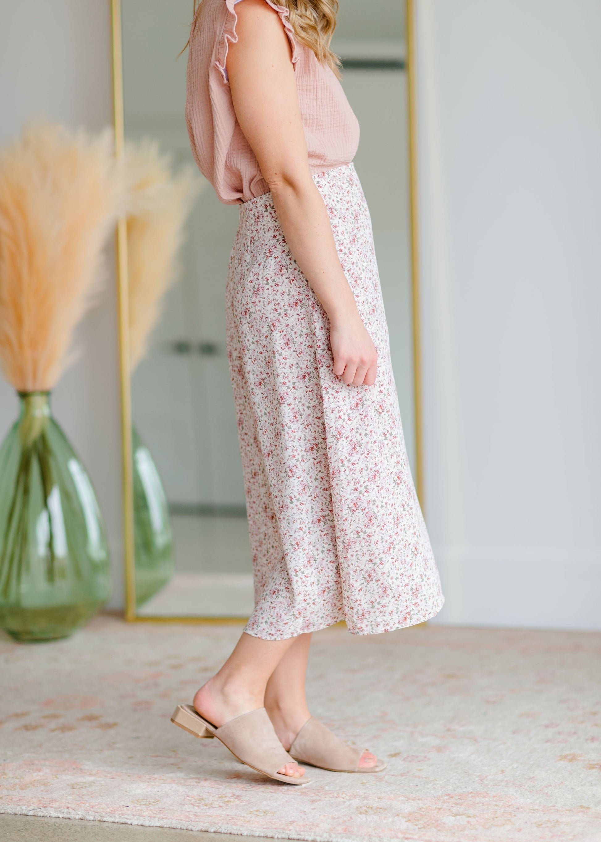 Tiny Floral Print Midi Skirt Skirts Grade & Gather