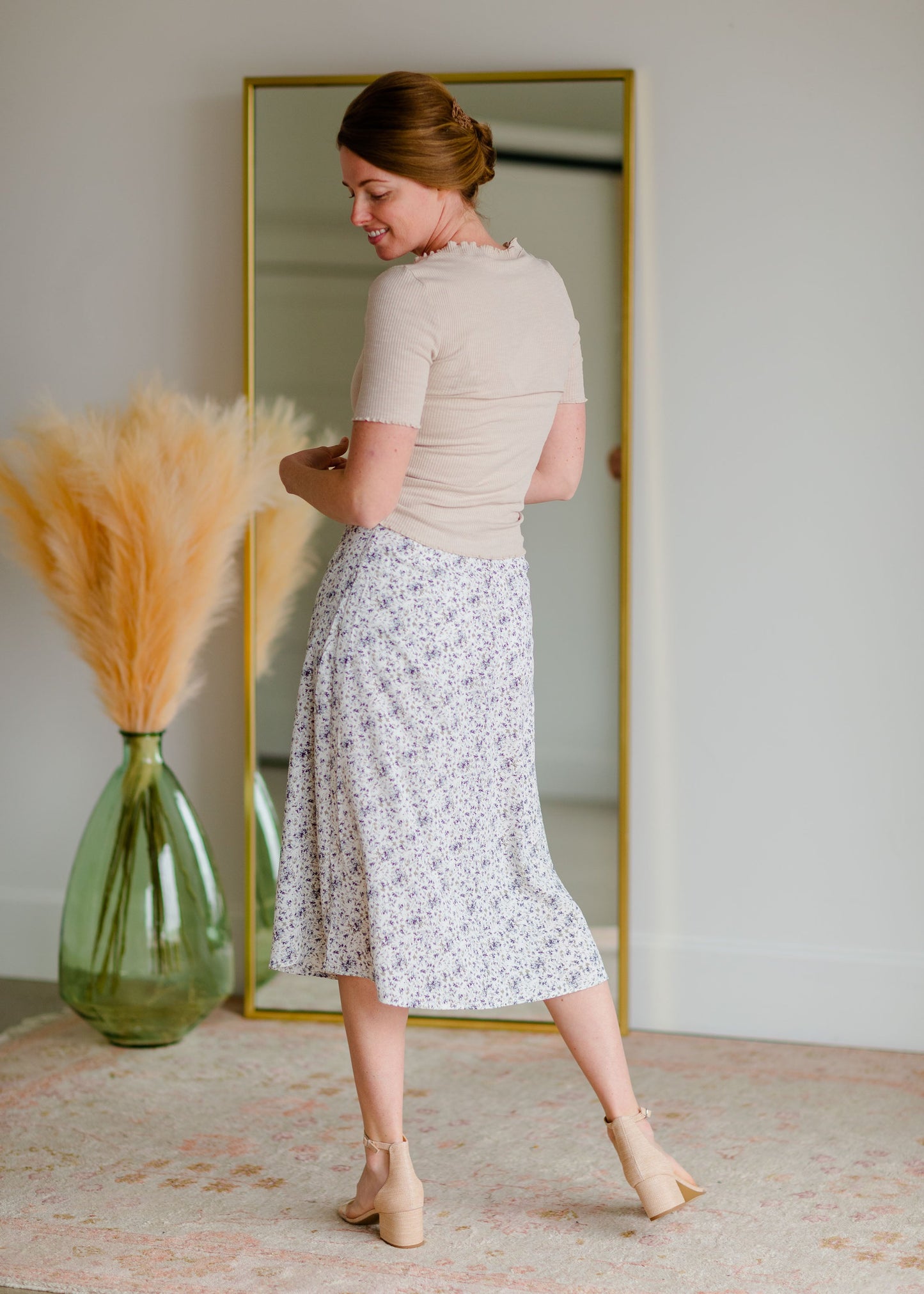 Tiny Floral Print Midi Skirt Skirts Grade & Gather