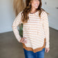 Toffee Striped Drawstring Hoodie Tops Doe & Rae