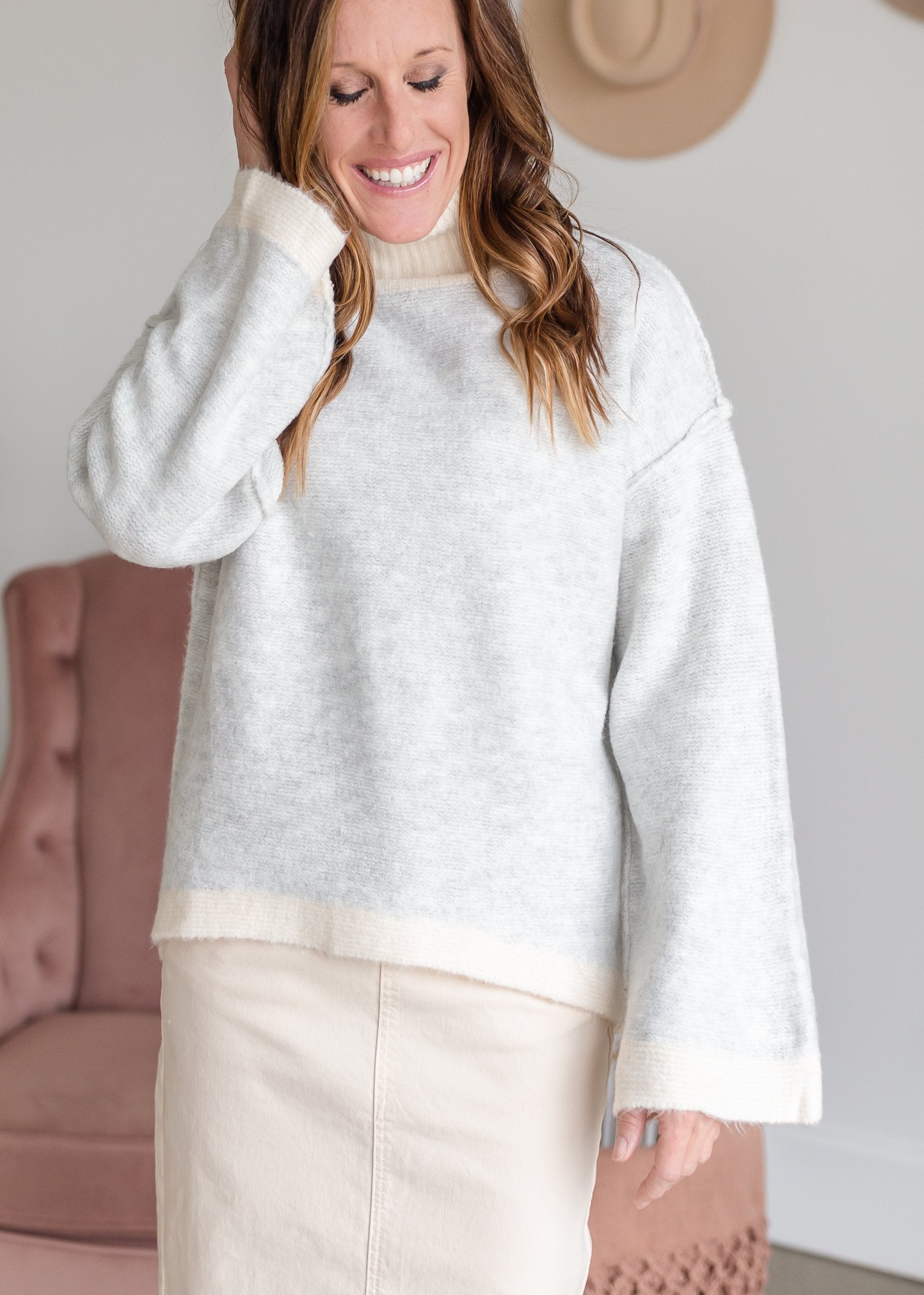 Turtleneck Wide Long Sleeve Sweater Tops Pinch