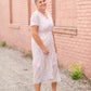 V-Neck Button Up Cinched Waist Midi Dress Dresses