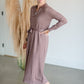 V-Neck Collar Tie Waist Long Sleeve Midi Sweater Dress Dresses Gilli