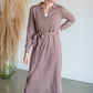 V-Neck Collar Tie Waist Long Sleeve Midi Sweater Dress Dresses Gilli