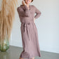 V-Neck Collar Tie Waist Long Sleeve Midi Sweater Dress Dresses Gilli