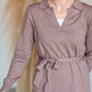 V-Neck Collar Tie Waist Long Sleeve Midi Sweater Dress Dresses Gilli