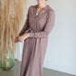V-Neck Collar Tie Waist Long Sleeve Midi Sweater Dress Dresses Gilli