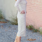 V-Neck Henley Long Sleeve Ribbed Stripe Midi Dress Dresses Tea N Rose