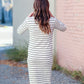 V-Neck Henley Long Sleeve Ribbed Stripe Midi Dress Dresses Tea N Rose