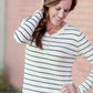 V-Neck Henley Long Sleeve Ribbed Stripe Midi Dress Dresses Tea N Rose