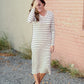 V-Neck Henley Long Sleeve Ribbed Stripe Midi Dress Dresses Tea N Rose