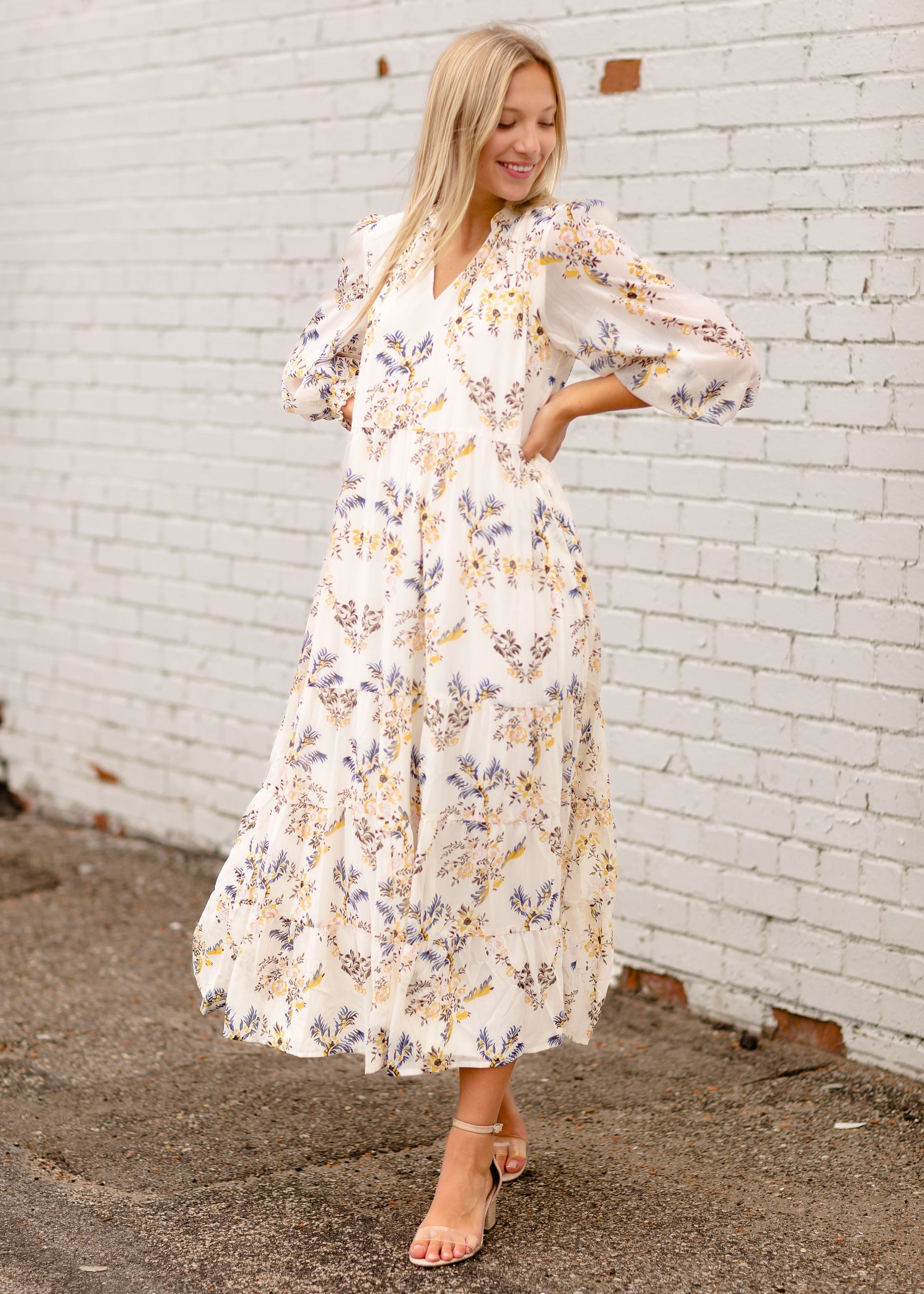 V-Neck Long Sleeve Floral Dress – Inherit Co.
