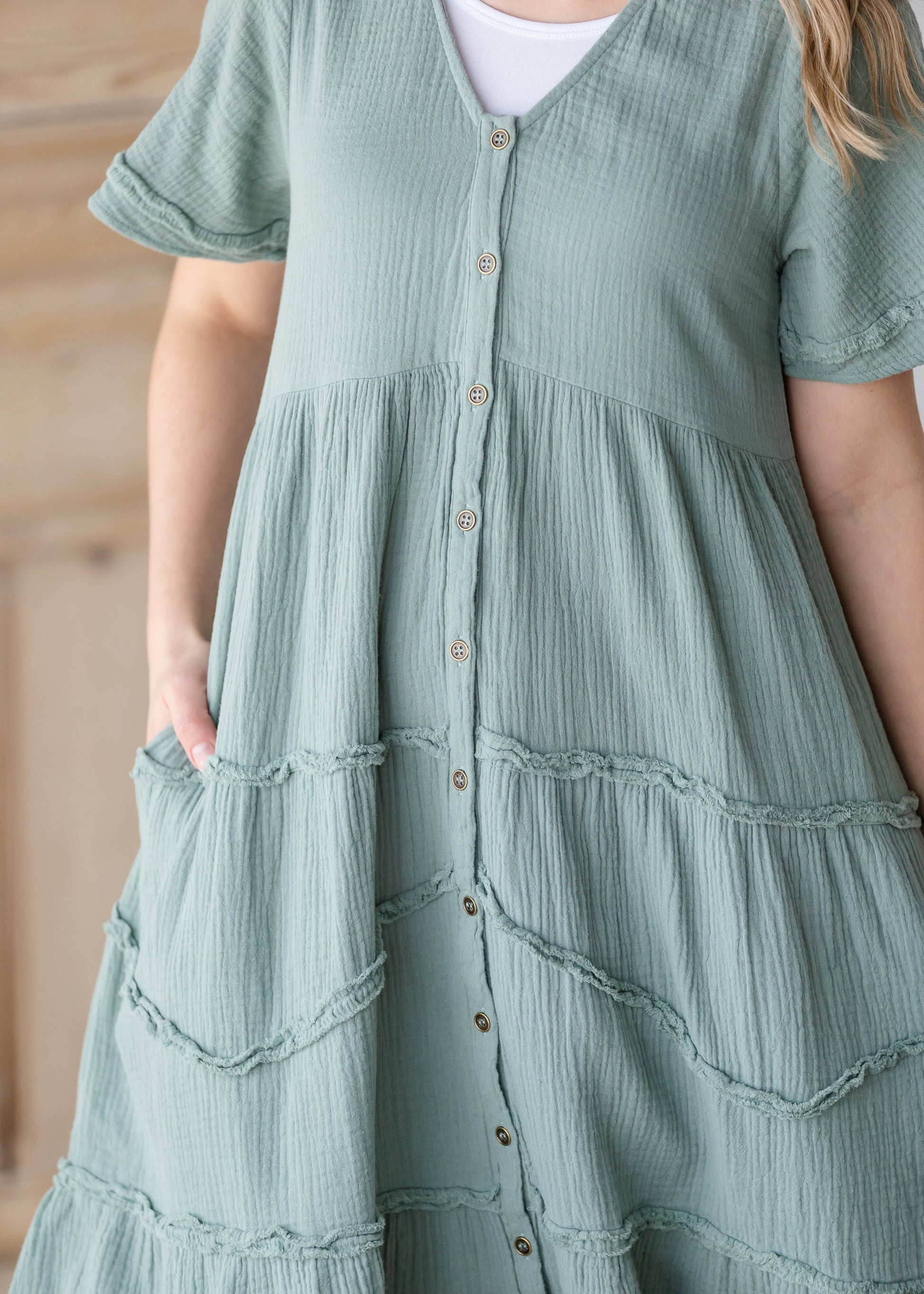 V-Neck Midi Dress With Button Details Dresses Polagram