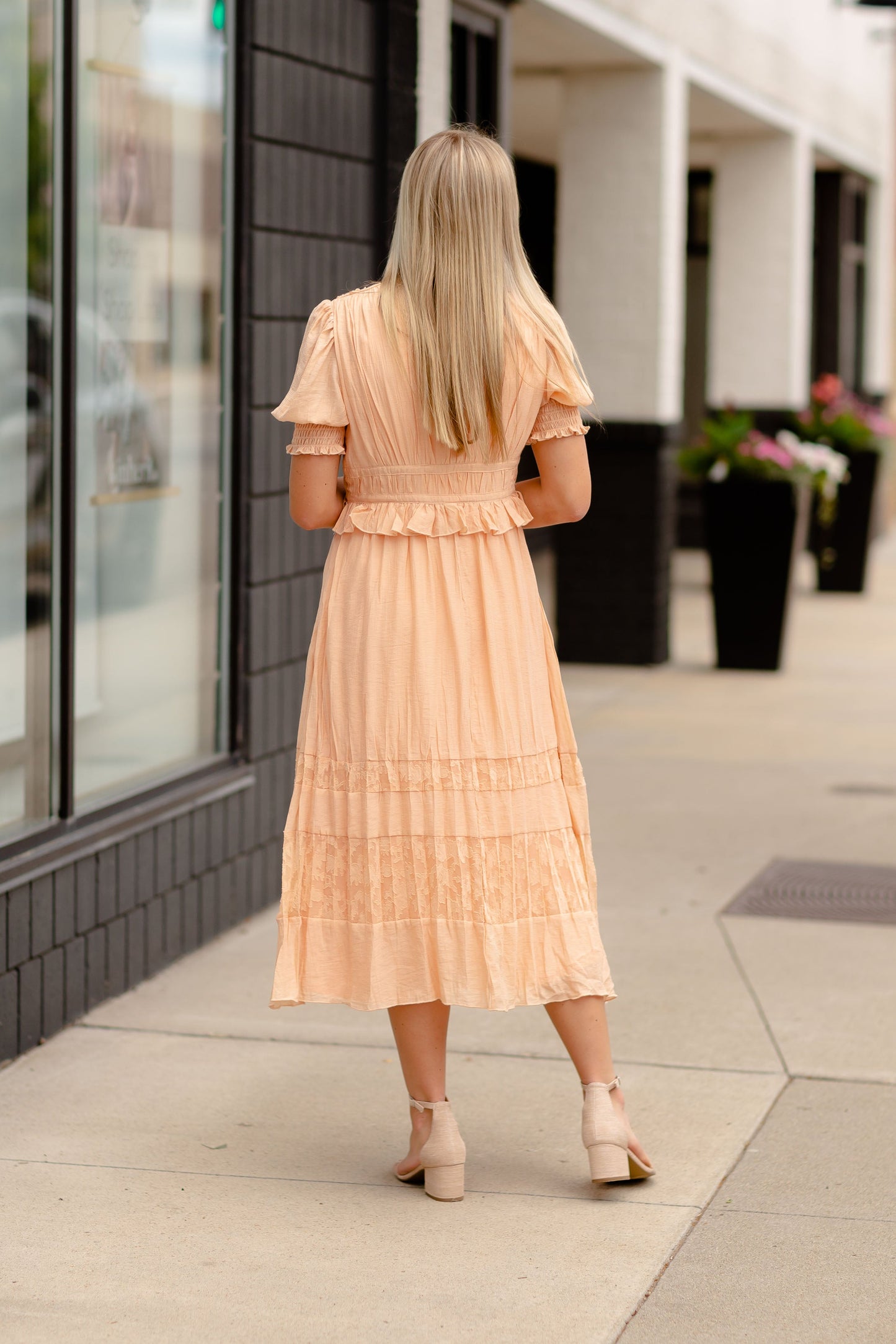 V-Neck Midi Dress With Pleated Skirt Detail Dresses