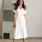 V-Neck Pleated Classic White Midi Dress Dresses Mod Ref