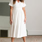 V-Neck Pleated Classic White Midi Dress Dresses Mod Ref