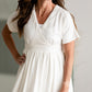 V-Neck Pleated Classic White Midi Dress Dresses Mod Ref