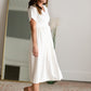 V-Neck Pleated Classic White Midi Dress Dresses Mod Ref
