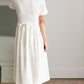 V-Neck Pleated Classic White Midi Dress Dresses Mod Ref