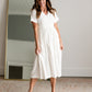 V-Neck Pleated Classic White Midi Dress Dresses Mod Ref