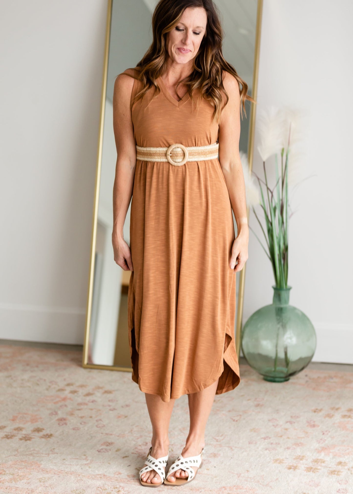 V-Neck Sleeveless Midi Dress Dresses Mod Ref