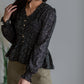 V-Neck Smocked Floral Top Shirt Paper Crane