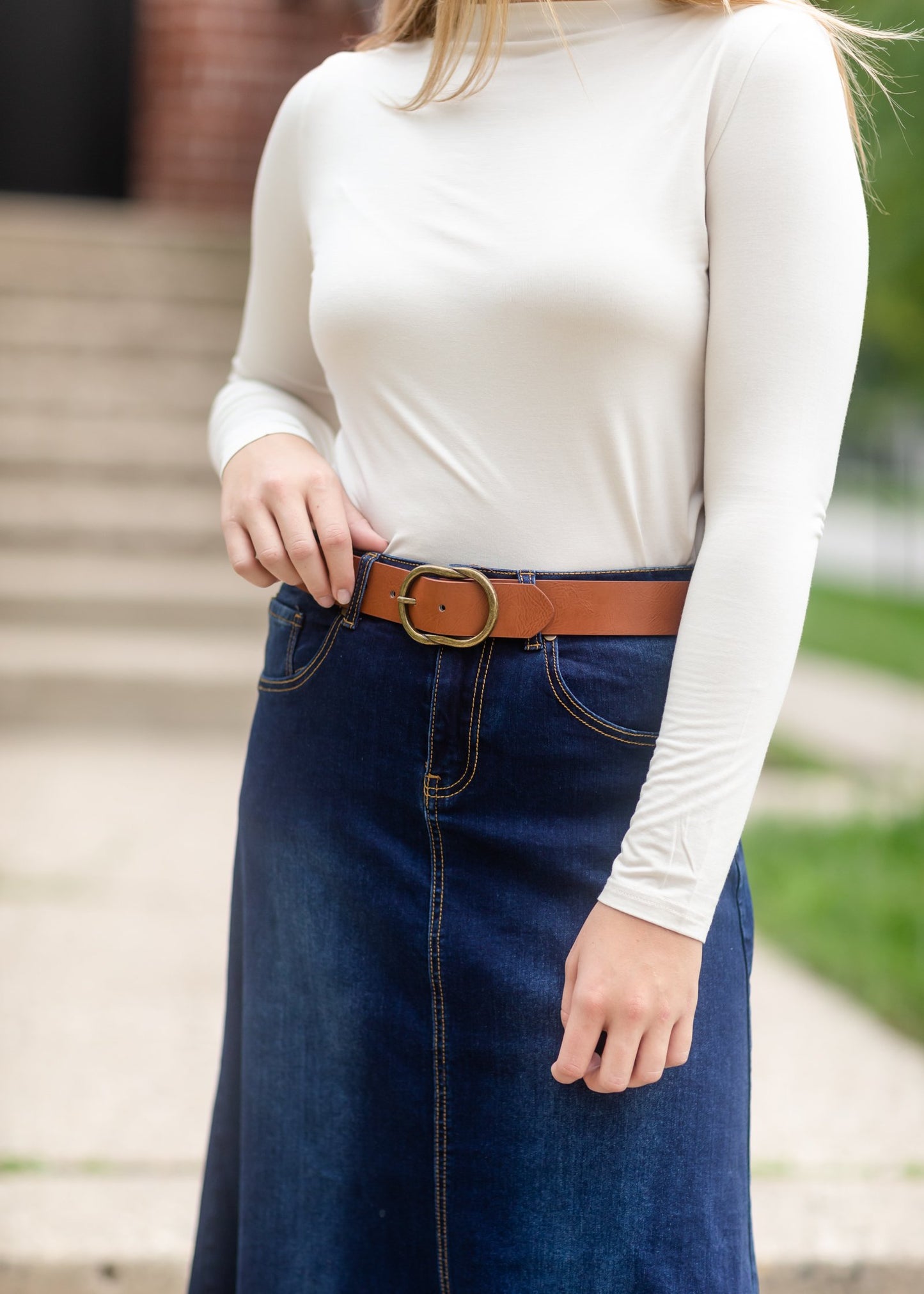 Vintage  Brass Buckle Belt Accessories Anzell Tan / S