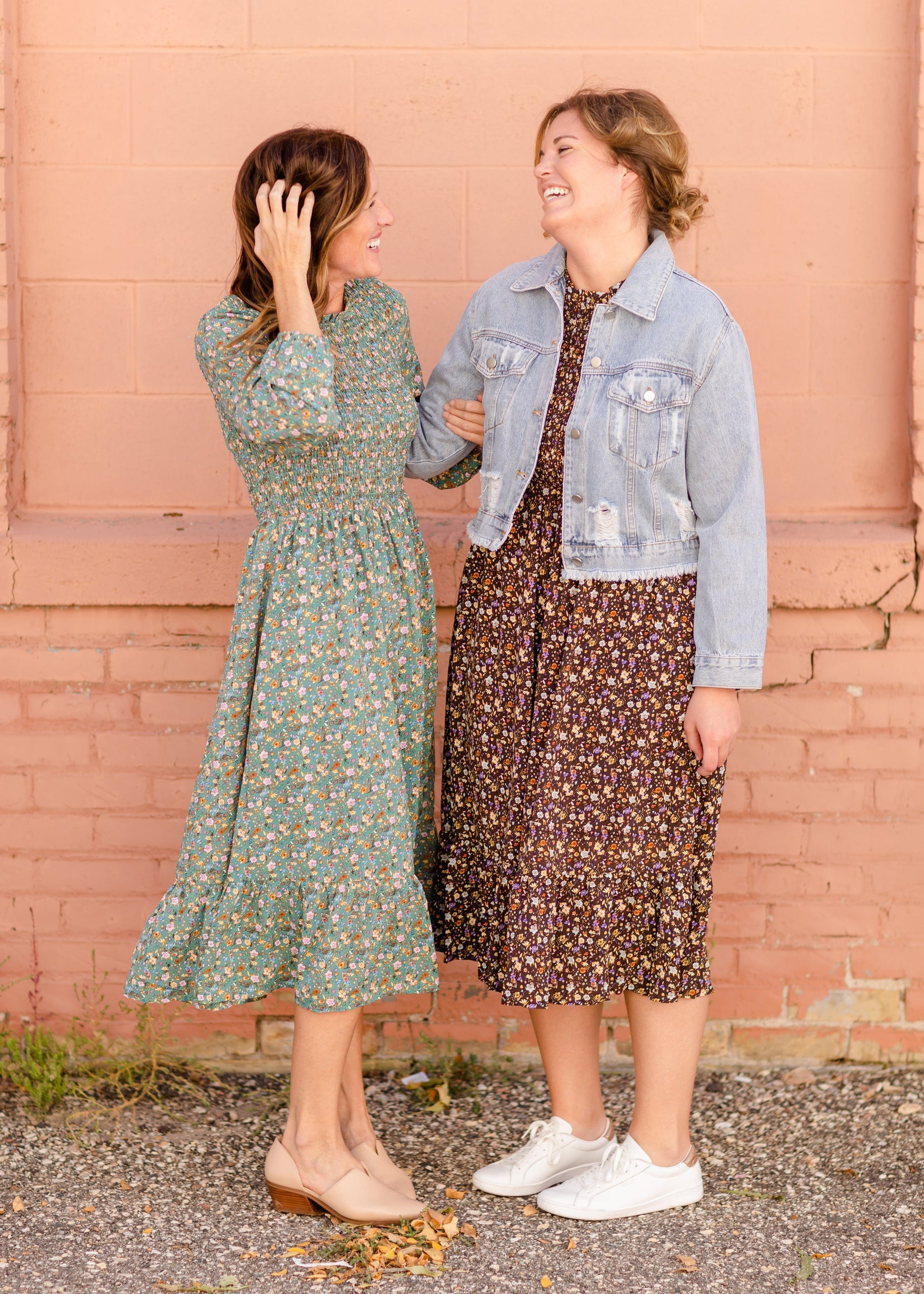 Vintage Long Sleeve Smocked Top Midi Dress Dresses