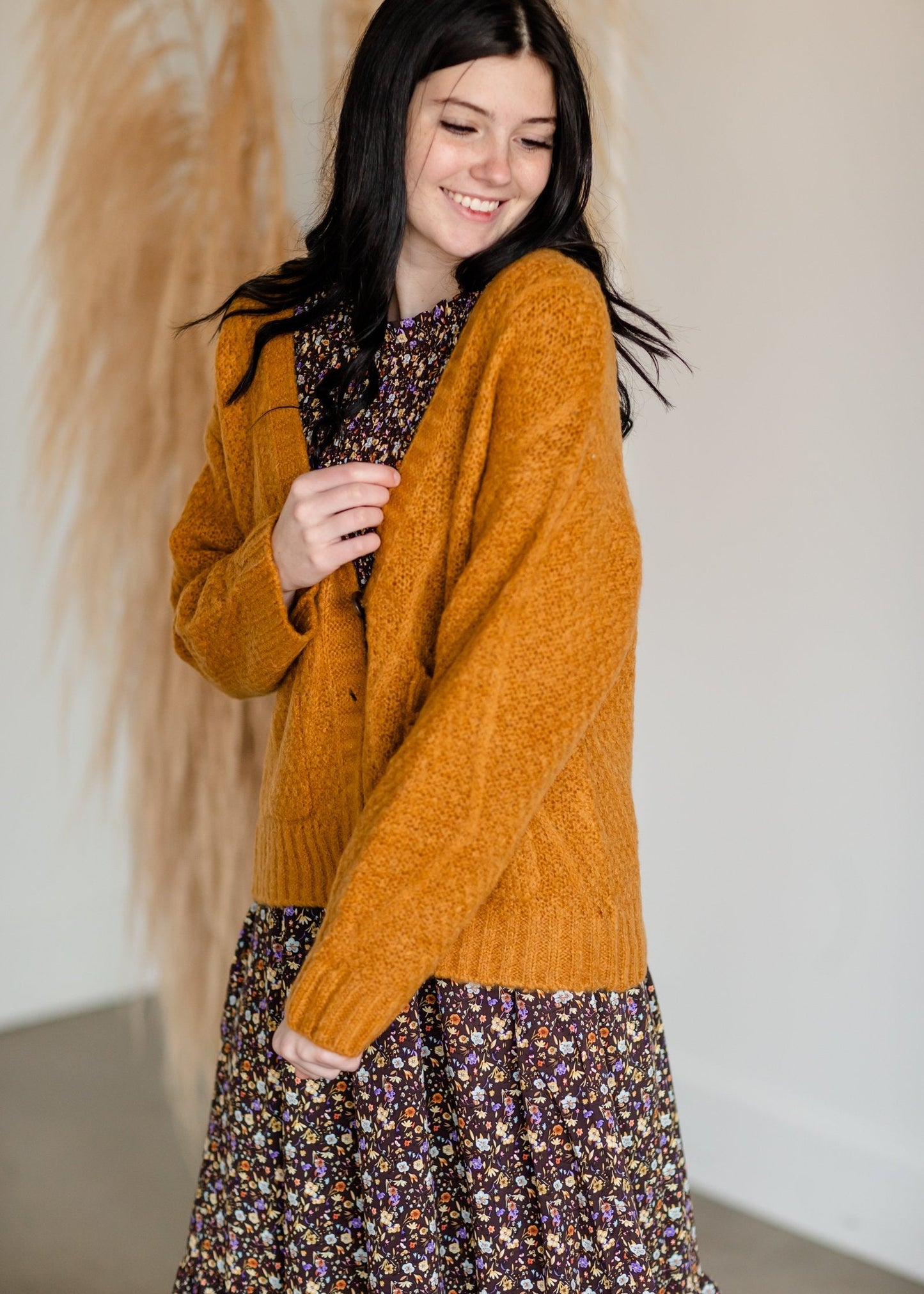 Vintage Soft Cable Knit Long Sleeve Button Front Cardigan Tops Tulip B