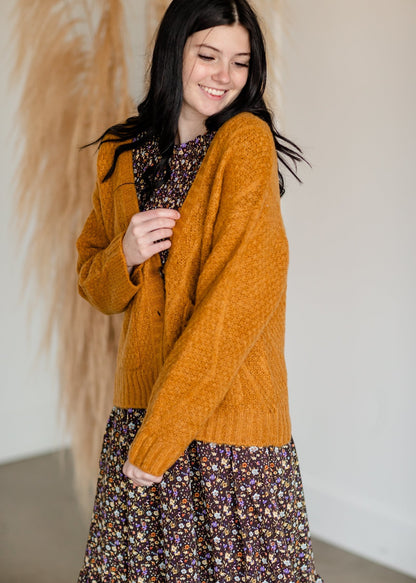 Vintage Soft Cable Knit Long Sleeve Button Front Cardigan Tops Tulip B