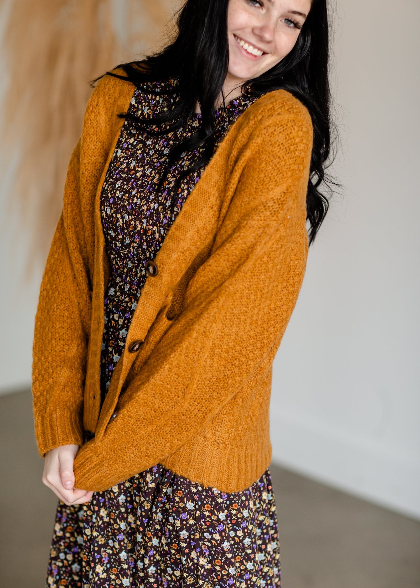 Vintage Soft Cable Knit Long Sleeve Button Front Cardigan Tops Tulip B Gold / S/M