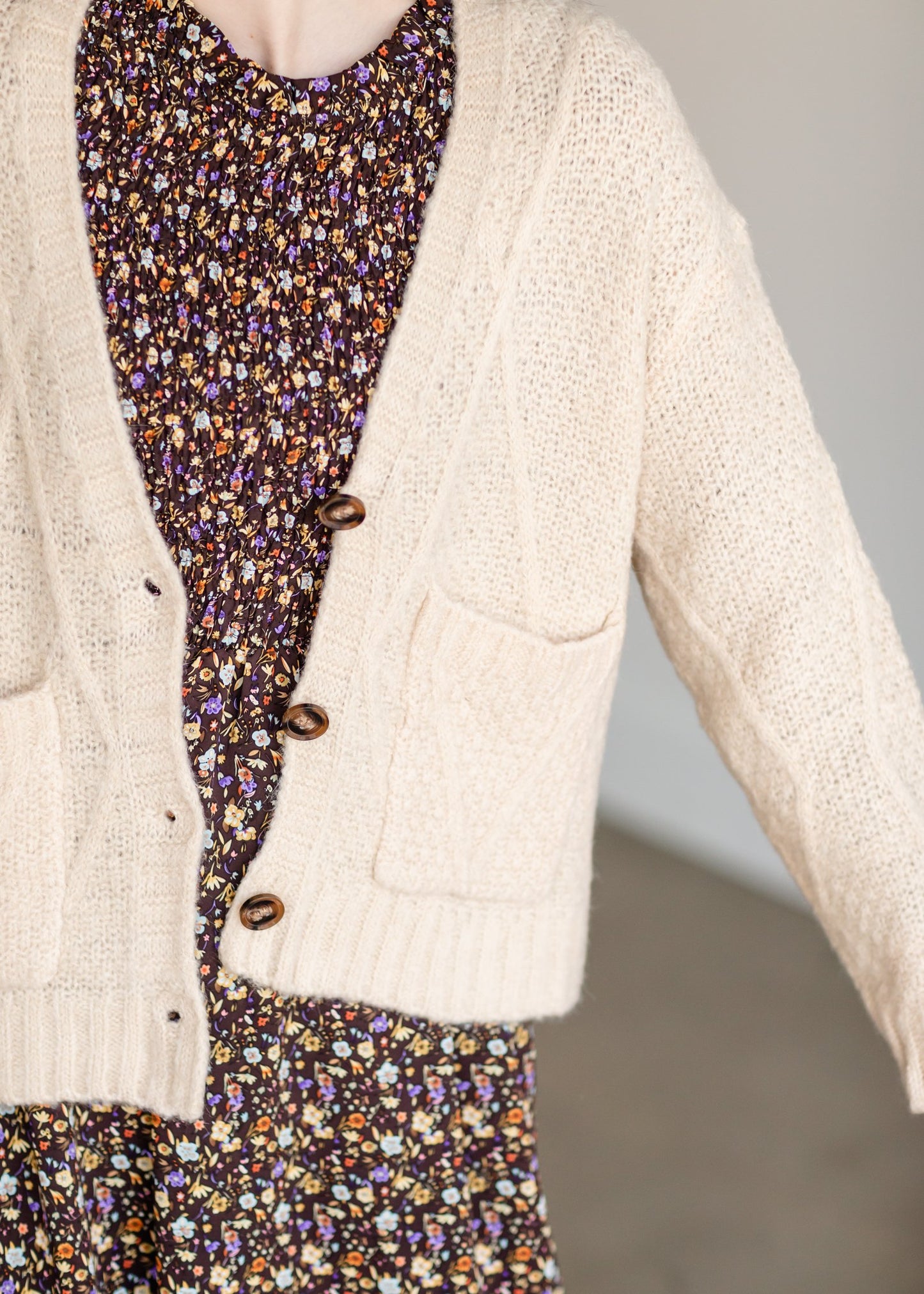 Vintage Soft Cable Knit Long Sleeve Button Front Cardigan Tops Tulip B