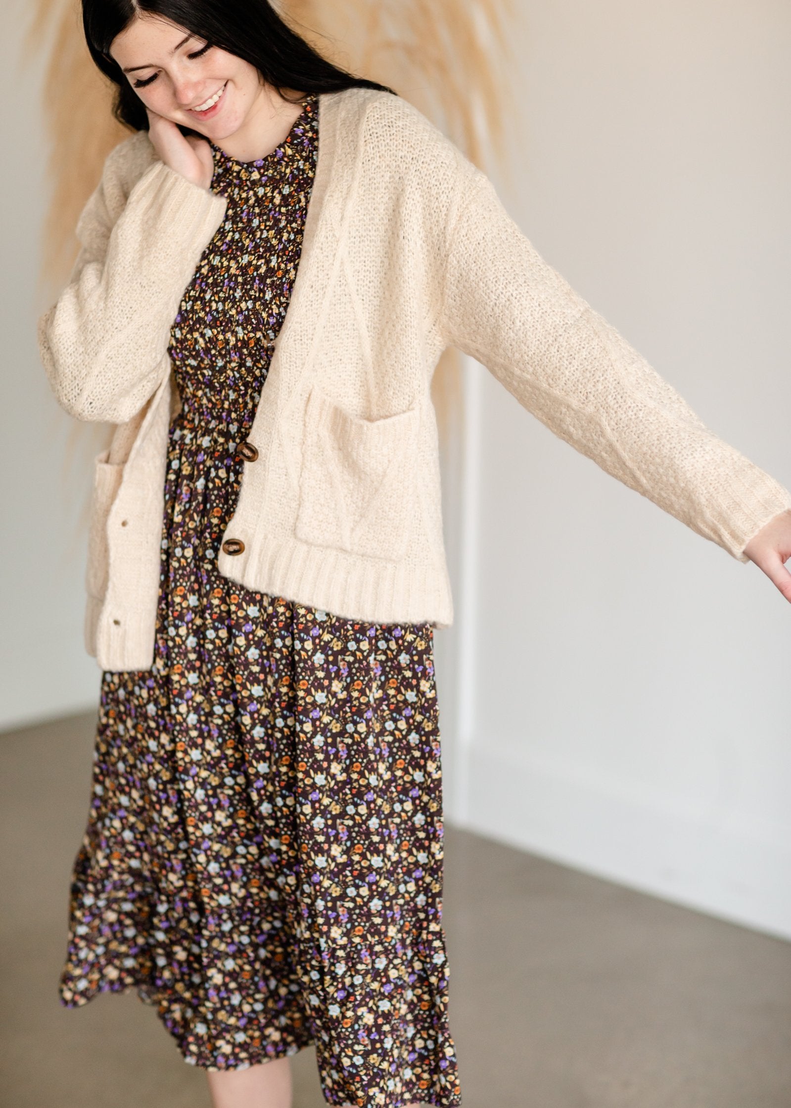 Vintage Soft Cable Knit Long Sleeve Button Front Cardigan Tops Tulip B