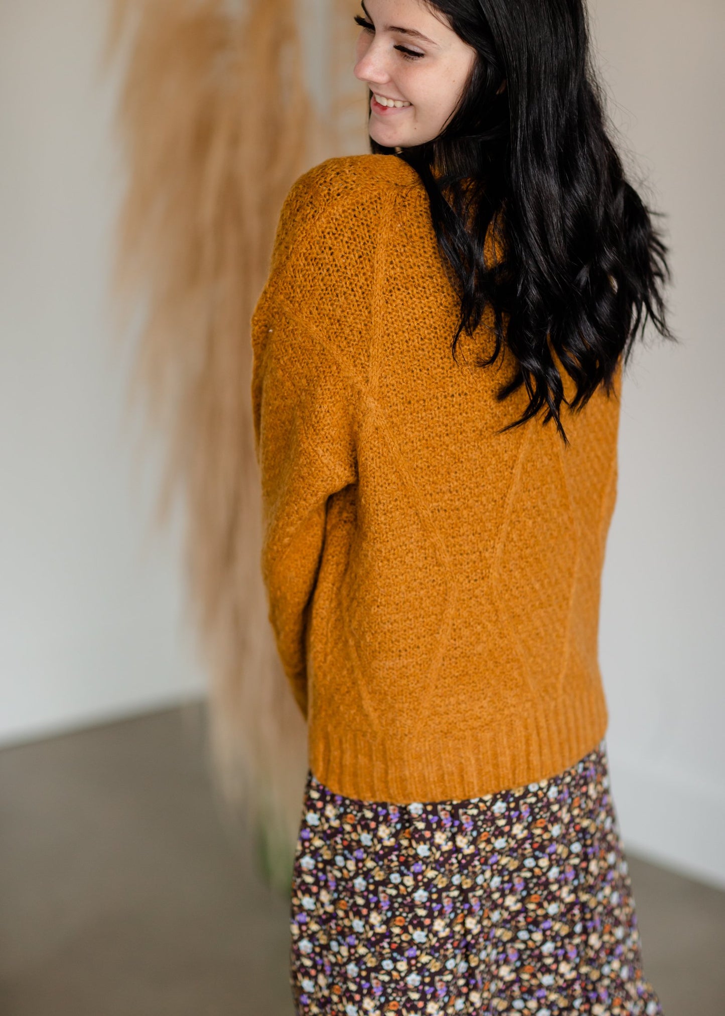Vintage Soft Cable Knit Long Sleeve Button Front Cardigan Tops Tulip B
