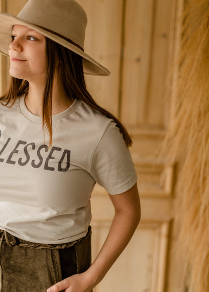 Vintage Taupe Blessed Graphic Tee Tops Amy Anne Apparel Inc