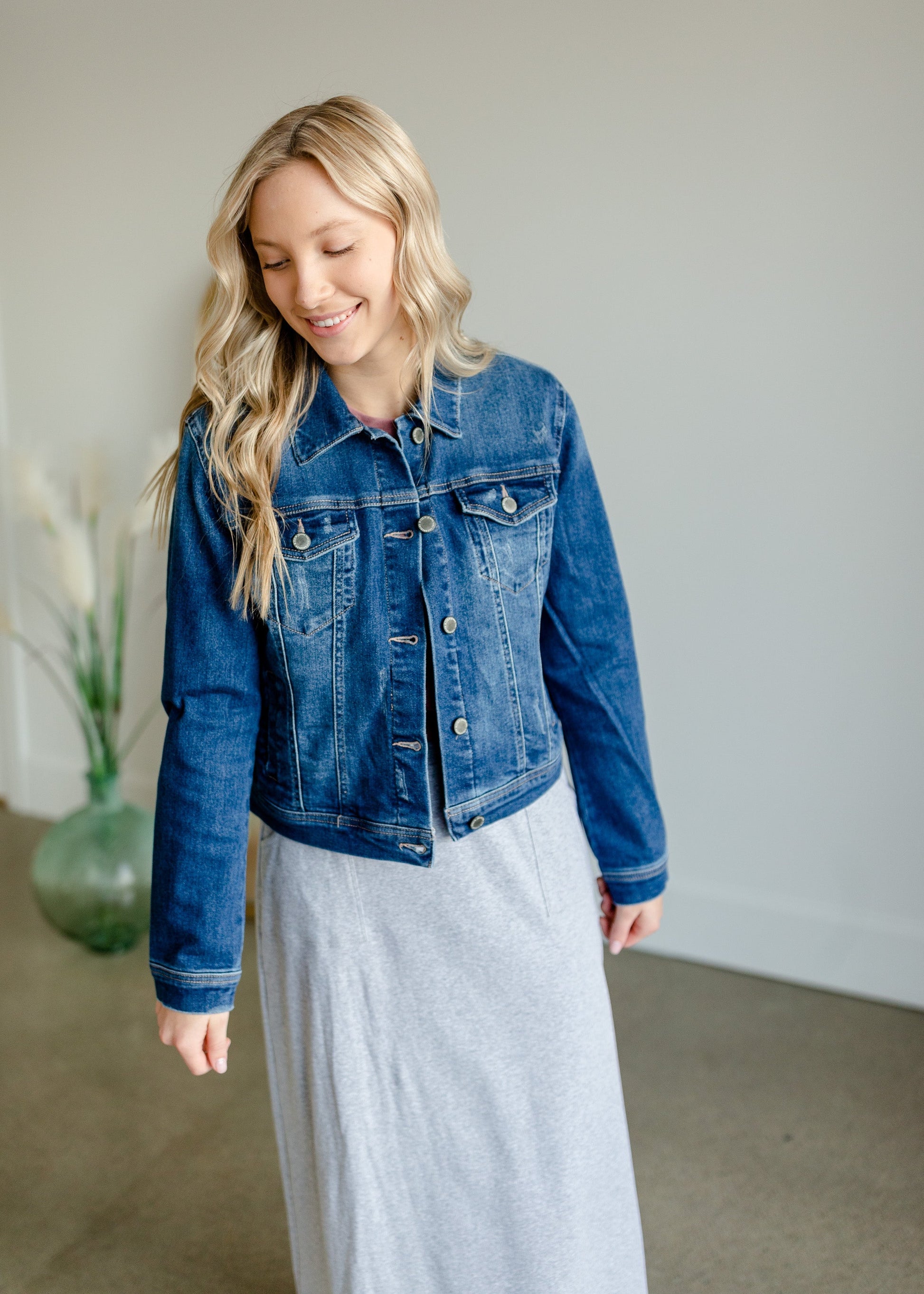 Vintage Washed Dark Denim Jacket Tops Risen