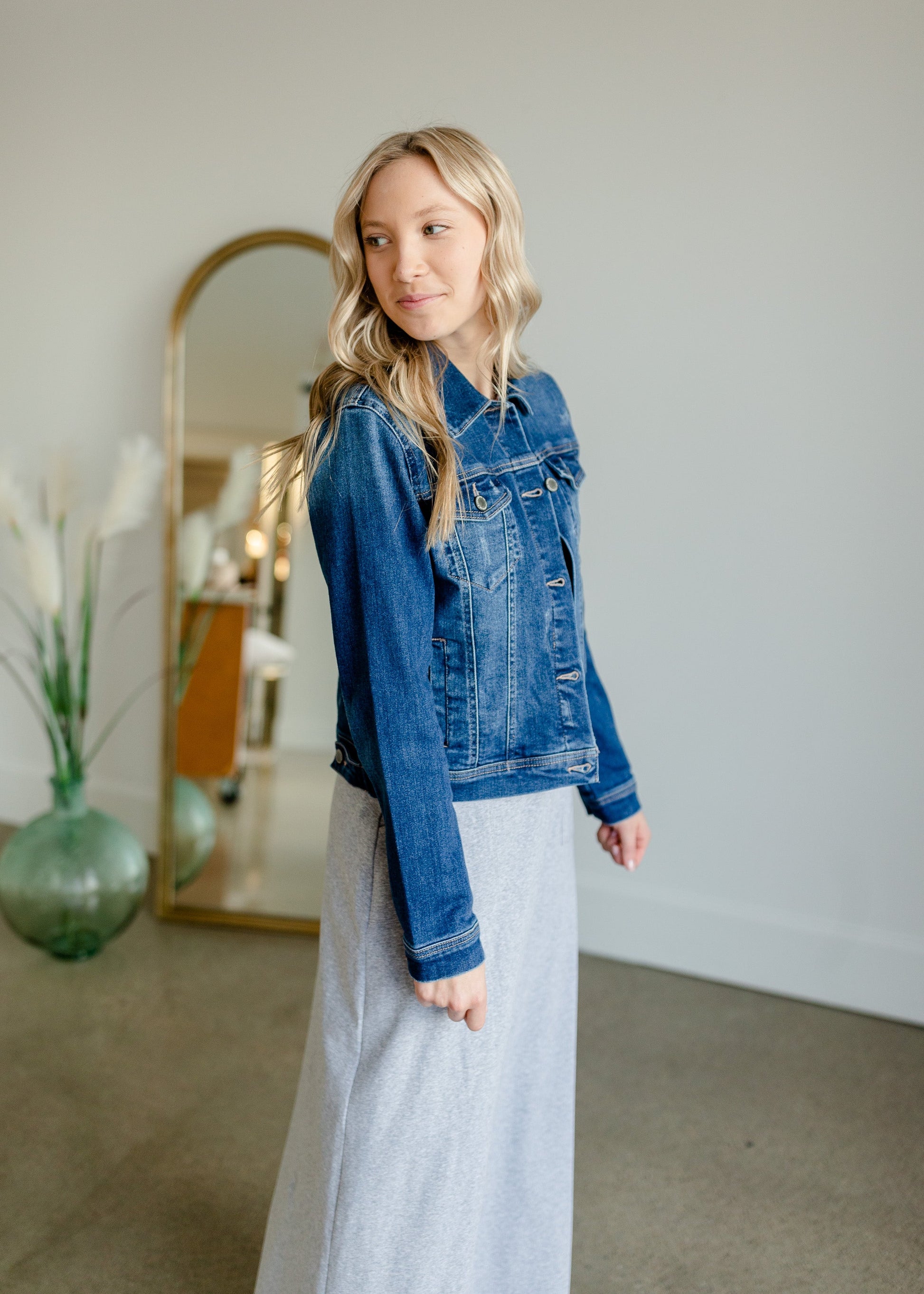 Vintage Washed Dark Denim Jacket Tops Risen