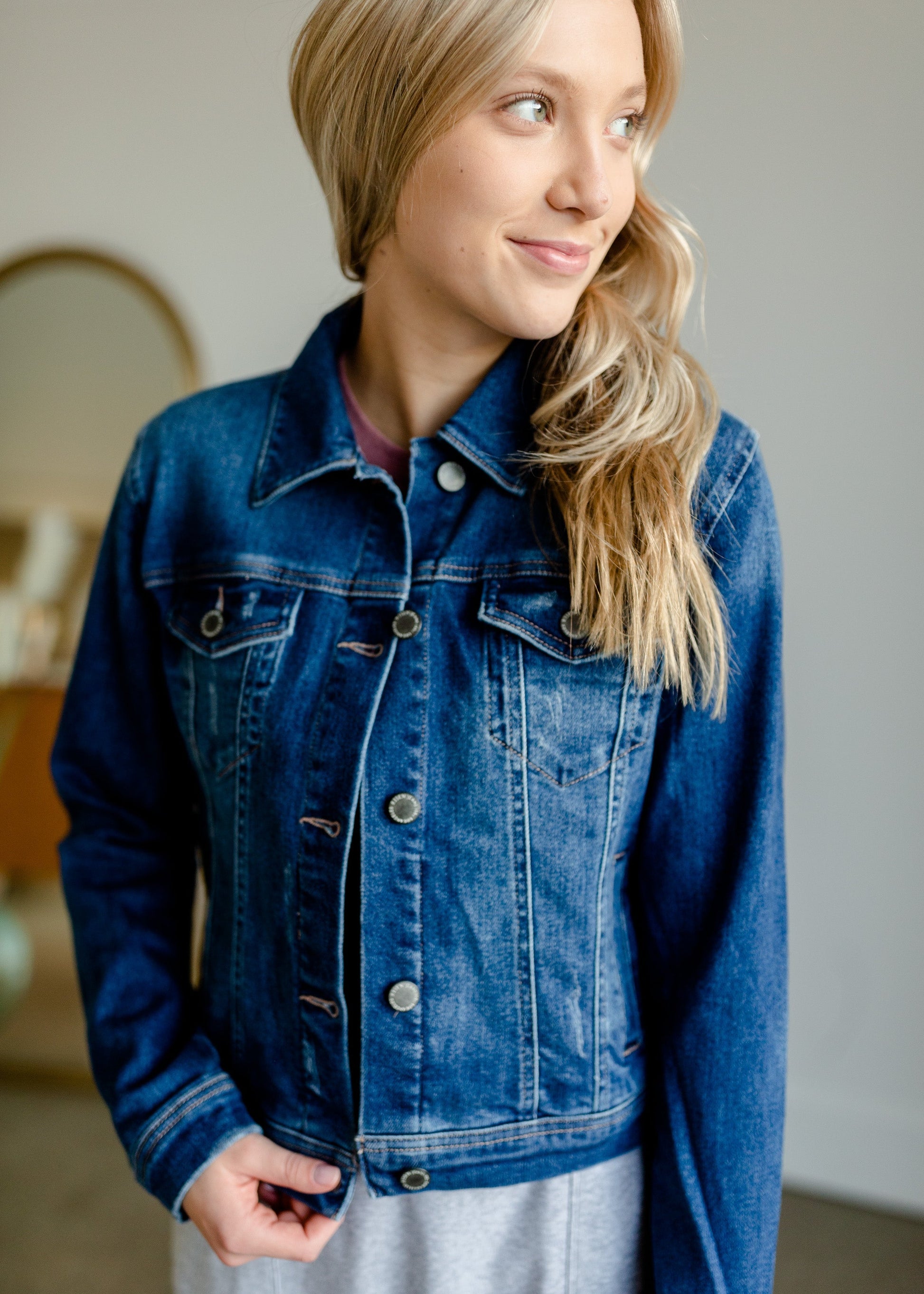 Vintage Washed Dark Denim Jacket Tops Risen