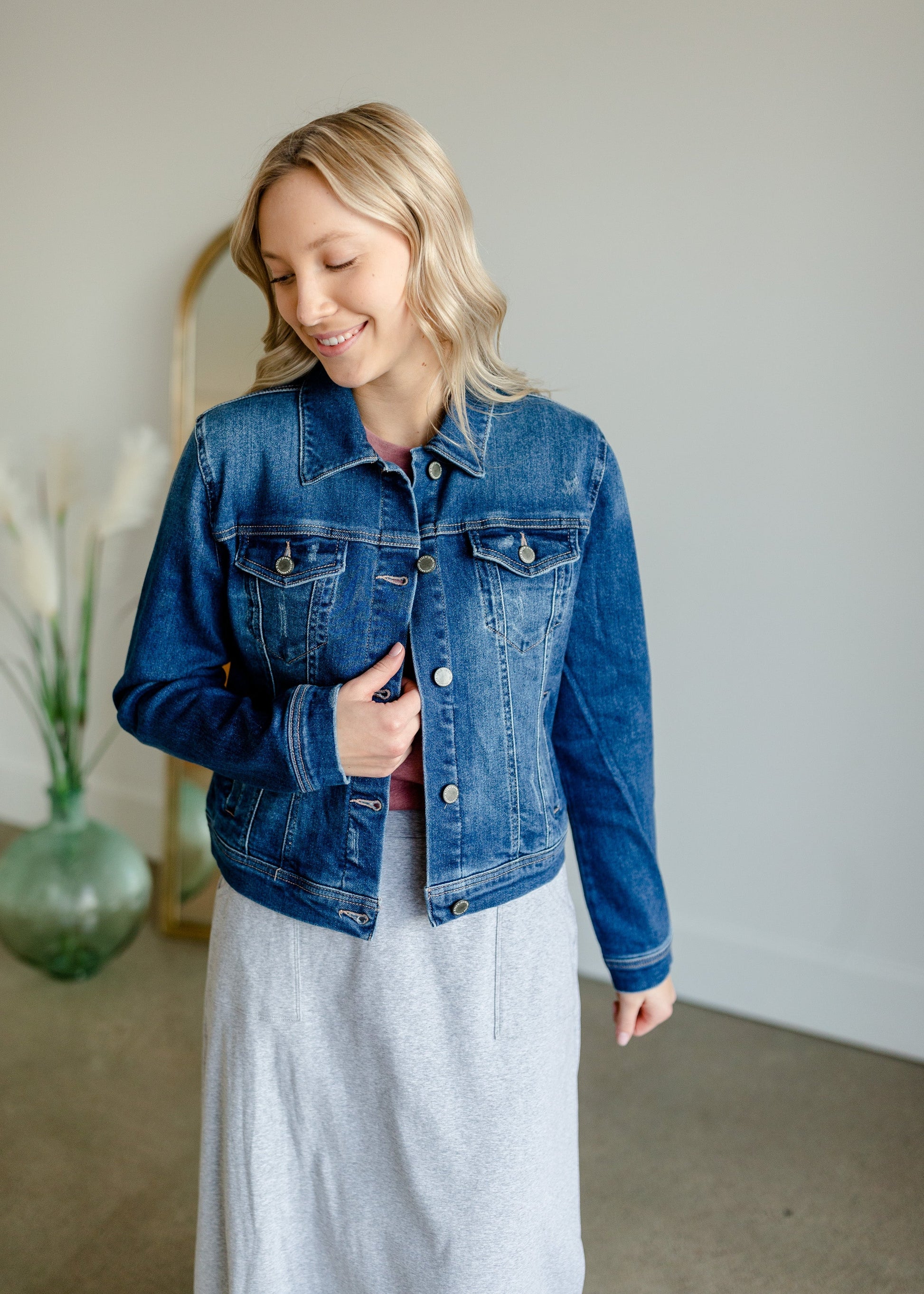 Vintage Washed Dark Denim Jacket Tops Risen